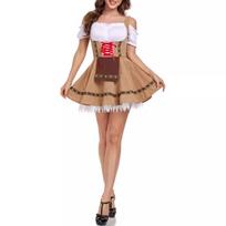 Women's Oktoberfest Maid Dress Costume Traditional Style Mini Dress with Off Shoulder Top Corset Detail and Flared Skirt for Festival XL chaki