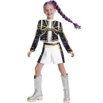Girls Performance Stage Outfit Sequined Jacket and Shorts Set with Decorative Chain Details for Dance Costume Role Play 110 juoda