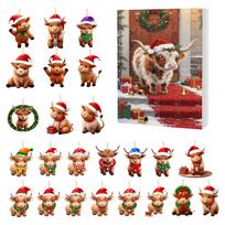 Advent Calendar with Highland Cow Figurines Christmas Countdown Calendar Including 24 Unique Holiday Cow Ornaments for Seasonal Decoration One Size