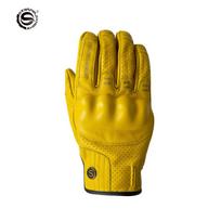 Starsky Knight Retro Motorcycle Riding Gloves Full Goat Leather Harley Biker Gloves Vintage Custom Style for Comfortable Riding S geltona