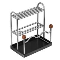 Kitchen Storage Rack, Cutter, Cutting Board And Utensil Stand, with Drainer Tray Anti-Slip Base, Stainless Steel Multi-Slot Organizer for Countertop A