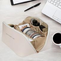 Large Capacity Waterproof Travel Makeup Bag with Dividers & Handle, Faux Leather Cosmetic Organizer for Toiletries & Accessories balta