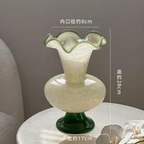 Green Fenton glass vase medieval French wave lace retro literary and artistic flower arrangement living room decoration ornament