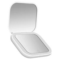 2X magnifying Compact Cosmetic Vanity Mirror with Lights Travel Mini Gift Folding Led Portable Hand Held Pocket Makeup Mirror balta