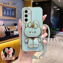 Phone Case For Samsung A06 A16 A36 A26 A56 A06 A07 A17 Rabbit Mirror Bracket,Hand Rope Electroplated Soft Shell For A16 5G
