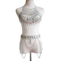 Acrylic Chain Women Waist Belt Chain Tops Bra Harness Summer Bikini Water Drop Body Chain Summer Festival Jewelry Suit