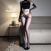 Sex stockings Aurora cross sexy shiny pantyhose open gear free of temptation transparent shiny hollowed black silk Hardcover [within 40-70kg]