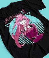 Darling in the Franxx Zero Two (02) Retro Anime Print T-Shirt | Unisex Cotton Casual Short Sleeve Streetwear Top 4XL
