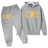 Vaikams CR7 Sporto Prekės Ženklo Drabužiai Pavasaris ir Ruduo Hoodies Berniukams Mergaitėms Viršutinis Drabužis + Kelnės 2 dalių Sportinis Kostiumas Striukė Laisvalaikio Mados Bėgiojimo Rinkinys 100cm šviesiai pilka spalva