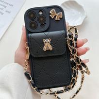 Phone Case - Stylish Cartoon Bear Bow Card Holder Phone Case with a Lanyard, Compatible with for Iphone 17/17 Pro/17 Air/17 Pro Max/16/15/14/13/12/11 IPhone 17 juoda
