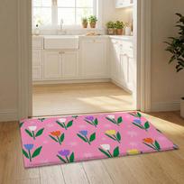 Cute Cartoon Tulip Floor Mat Flannel Door Mat Non-Slip Bedroom Living Room Home Decor 40x60cm