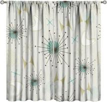 Atomic Bloom  Curta – Mid-Century Inspired Dots & Lines On Light Background, Rod Pocket Drapes For Living Room Or Bedroom 53x116cm 2pc21x46in
