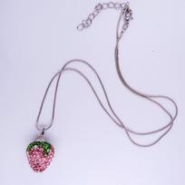 Women Spring Summer Lovely 16*18MM Pink&Red Color High Quality Rhinestone Strawberry Charm Pendant Chain Necklace Gift For Girl 40cm