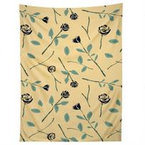 DARK FOREST ROSES ON YELLOW tapestry 75x100 juoda