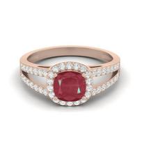 1.67 Cts Cushion Ruby 925 Sterling Silver Rose Vermeil Solitaire With Accent Split Shank Wedding Engagement Ring 7