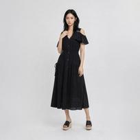 Egoist Waist Smocking Long Dress Es2to600 BK/55
