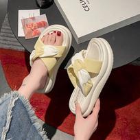 Thick Bottom Casual Summer Sandals Women's Flip Flops Soft Bottom Cross Strap Beach Shoes Outdoor Wear New Style Fashionable 35 geltona