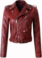 Jacket Soft Leather Biker Stylish Handmade Women's Burgundy Genuine Lambskin S bordinė