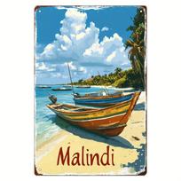 Malindi Paplūdimio Scena Metalinis Plakatas Retro Geležies Sienos Menas Vintage Pakrantės Dekoras Svetainei Miegamajam Barui Vonios Kambariui Dovana 20x30cm（7.8x11.8inch）