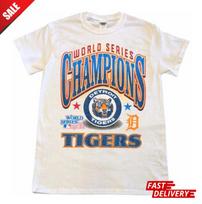 Vintage DETROIT TIGERS 1984 WORLD SERIES short sleeve white T shirt _ reprint !! Unisex T-Shirt L