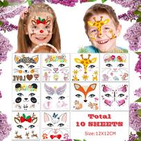 10 vnt. Gyvūnų Laikinų Veido Tatuiruočių Lipdukų Rinkinys Vaikams Vandeniu Perkeliami Drugelio, Pandos, Gėlių Kūno Dažų Lipdukai Helovino Dekoracija