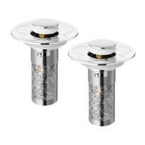 2Pcs Bathroom Sink Drain Stopper, 2-in-1 Pop-up Hair Catcher with Filter, Stainless Steel Anti Clog Drain Cover, Rust-Proof Filter Replacement I