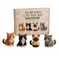 Tiny 3D Beaded Animal DIY Kit, Cute 4 Pcs Cat Beading Crafts with Instruction, Handmade Beadwork Making Project for Teens, Adults A