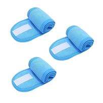 3PC Soft Fabric Headbands Set Adjustable Velcro Closure Sweat Absorbent Hair Bands for Sports Yoga Skincare and Makeup Application One Size mėlyna