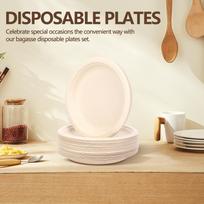 ABBY-100 Pack 7In Compostable Disposable Round Bagasse Paper Plates,Biodegradable Sugarcane Fibre