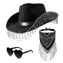 3pcs/Set Bandana Stage Performance Hat Heart Sunglasses Bling Cowboy Hat  Halloween rožinė