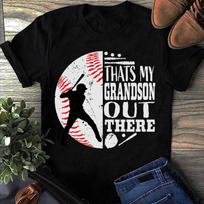 Thats My Grandson Out There Baseball Grandma Grandpa Graphic Baseball Mom Tee Sports Women T Shirts S juoda
