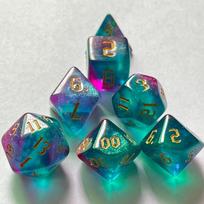 Polyhedral Polyhedral Dice Set D10 D12 D20 Board Gaming Dices Kit 7 Pcs Glitter Dice  Math Teaching žalia