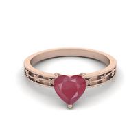 1.00 Cts Heart Shape Ruby 925 Sterling Silver Rose Vermeil Solitaire Flower Engraved Shank Engagement Women Love Ring 7