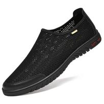 FashionMens Breathable Sneakers Summer Hollow Out Casual Leather Shoes Men Lightweight Men's Driving Shoes Classic Mens Slip on Shoes 38 juoda