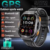 2025 m. Naujas dvigubo dažnio GPS išmanusis laikrodis vyrams, 1,96 colio HD AMOLED ekranas, kompasas, Bluetooth skambutis, 5 ATM atsparumas vandeniui, sportinis išmanusis laikrodis juoda