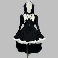 Anime Cosplay Kostiumas Tamsus Saldus ir Šaunus Siuvinėtas Kryžius Helovino Vienuolės Kostiumas COS Kostiumas S