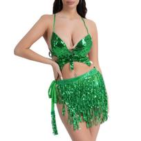 Women's Sequined Tassel Dance Dress Stage Performance Costume One Size
