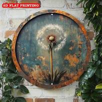 Vintage Dandelion Metal Wall Art Round 8x8 Inch Rustic Garden Plaque Flat Autumn Home Decor Aluminum Sign with Pre Drilled Holes 20x20 įvairiaspalvis