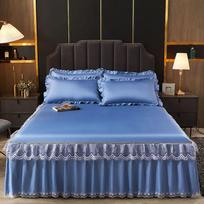 Luxurious lace bed skirt summer bedspread solid satin rayon bed linen couple bedding single double queen king size bed sheet 180x200cm 1pc