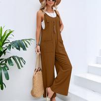 Women's Fashion Cotton And Linen Strappy Jumpsuit/Overalls M smėlis