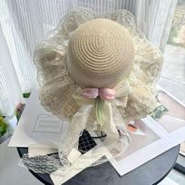 Tulip Lace Straw Hat Women's Spring Summer Seaside Beach Sun Hat Sunscreen Vacation Big Brim Hat head circumference 52-60cm