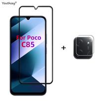 6in1 Glass For Poco C85 Full Cover Tempered Glass Xiaomi Poco C85 Screen Protector 9H Protective Phone Lens Film Poco C85 173mm&Poco C85
