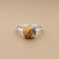 Spiny Oyster Turquoise Ring, 925 Sterling Silver Ring, Orange Blue Gemstone Ring, Minimalist Handmade Jewelry 4 sidabras