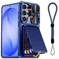 Wallet Case for Samsung Galaxy S25 Ultra 6.9  2025, Card Holder, Slide Camera Cover, Kickstand, Wrist Strap, Rugged Cover Galaxy S25 Ultra mėlyna