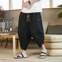 Summer Men’s Harem Pants Casual Embroidery Baggy Calf-Length Pants Male Vintage Streetwear Loose Men Jogging Sweatpants S juoda