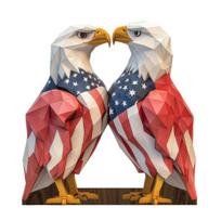 Tabletop 2D Wooden Bald Eagle Figurine, 4th of July Patriotic Eagle Statue with Base for Independence Day Home Table Decor A