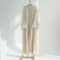 Women Embroidered Oversized Full Length Muslim Kimono Abaya Worship Service Outerwear Robe XS smėlis