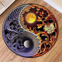 Yin Yang Tai Chi diagrama Apvalus kilimas Neslystantis Dėvėjimui atsparus Apvalus kilimas Svetainei Miegamajam Minkštas grindų kilimėlis Namų dekoras 80cm x 80cm