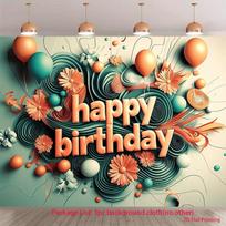 2D Teal and Orange Floral Balloon Birthday Backdrop  Effect Party Photo Booth Cloth 47.2x31.5inch/120*80cm