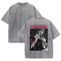 Men Berserk Japanese Anime Graphic T-shirt Vintage Washed Oversized Short Sleeve Top Casual Loose Tees M